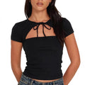 Women's Lace Up Hollow Out Short Sleeve Top