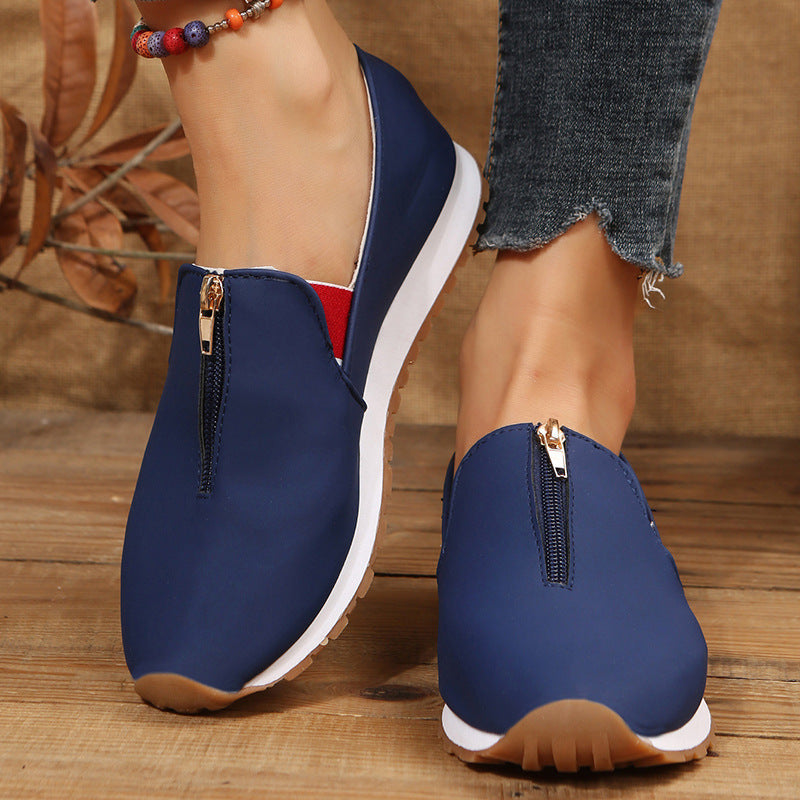 Plus Size Ladies Casual Front Zipper Pointed Toe Flats