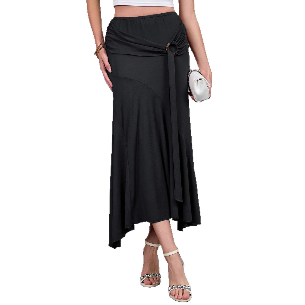 Womens High-Waisted Figure-Hugging Flowy Half Skirt With Ties
