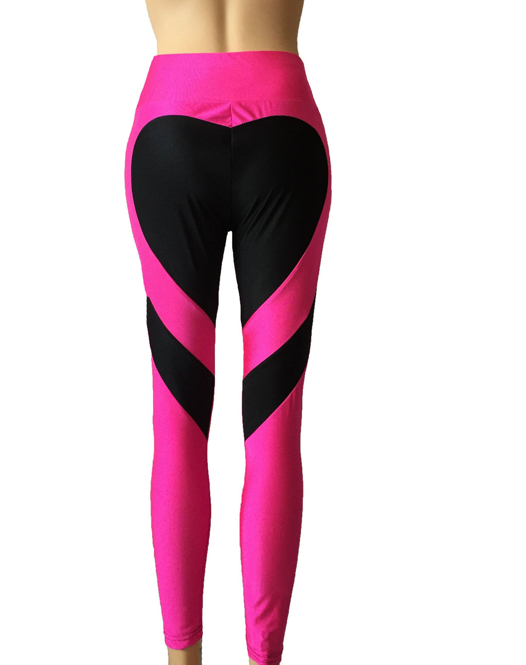 Butt-lifting Heart-patterned Patchwork Leggings With Excellent Stretch