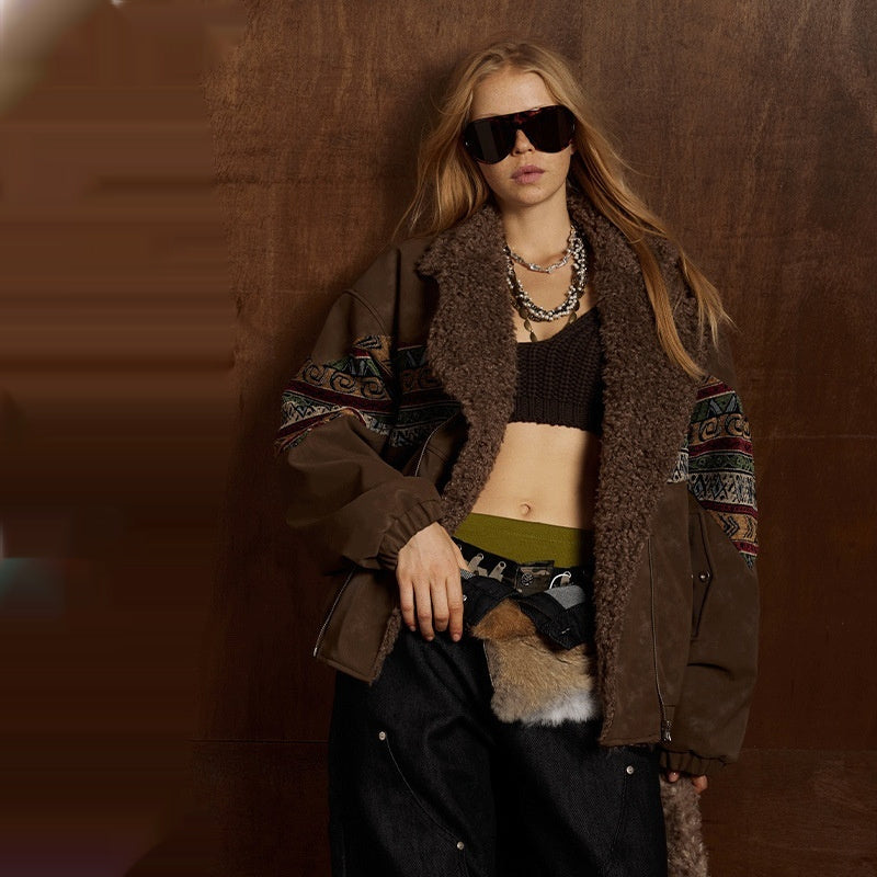 2025 Thermal Cotton-Padded Women's Jacket With Spliced PU Leather And Lambswool Lining