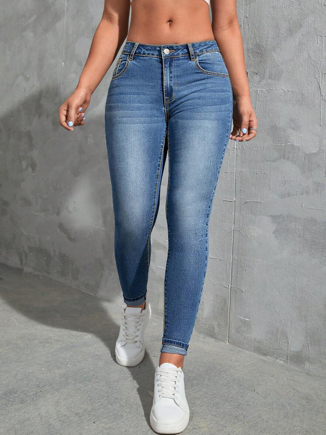 High-waisted Form-fitting Stretchy Skinny Pants In European And American Styles