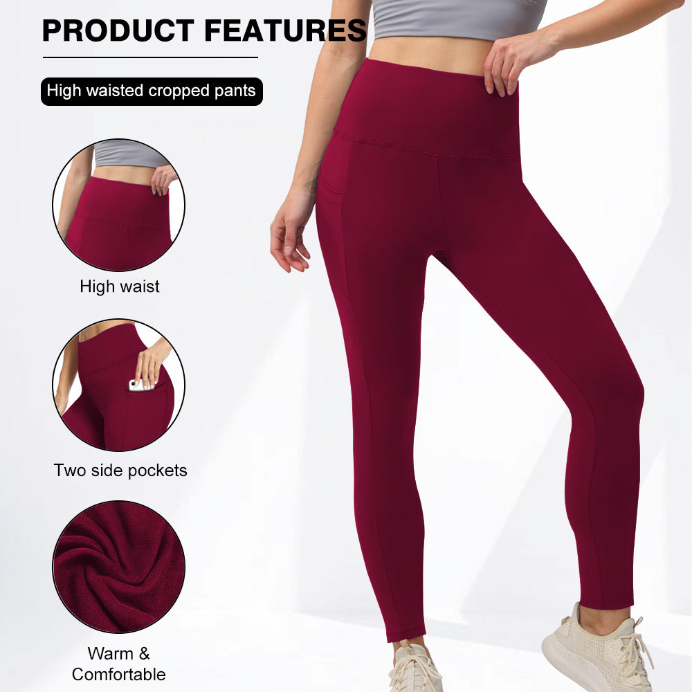 Autumn And Winter Warm Pocket Plus Velvet Yoga Pants