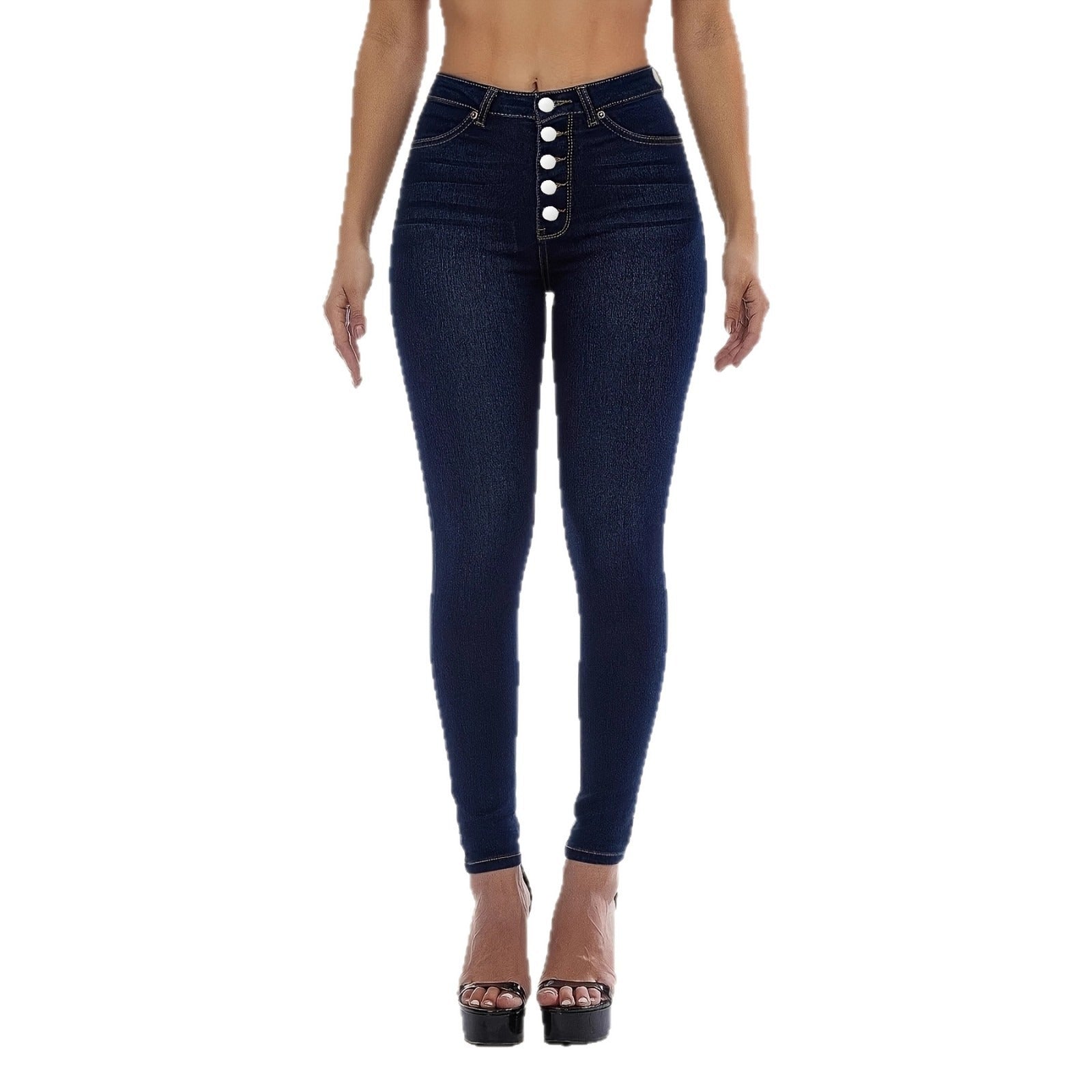 High-waisted Stretchy Multi-button Slim-fit Skinny Jeans