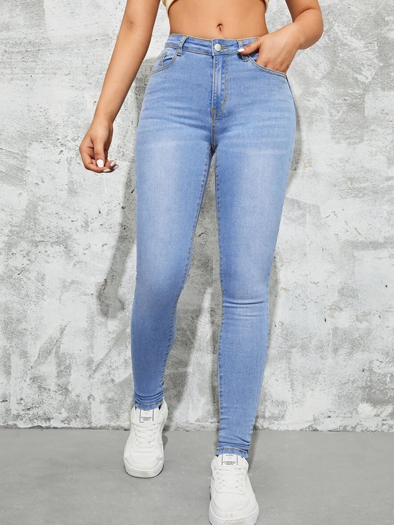 High-waisted Form-fitting Stretchy Skinny Pants In European And American Styles