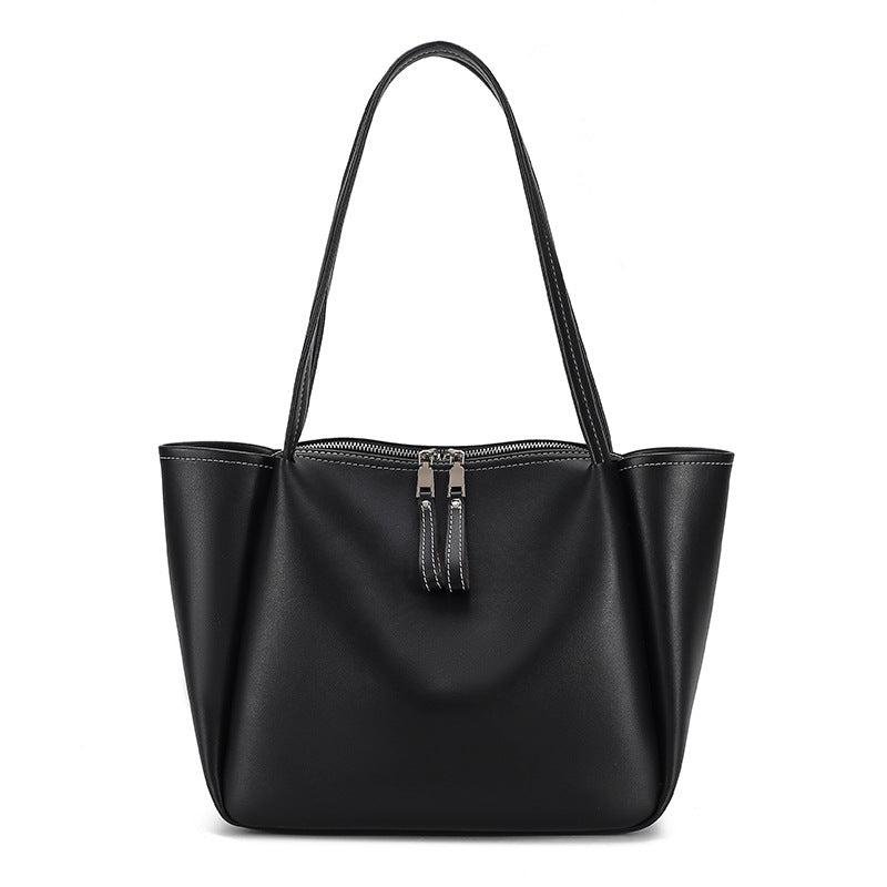 Popular Women's Large-capacity Soft-leather Shoulder Bag Black