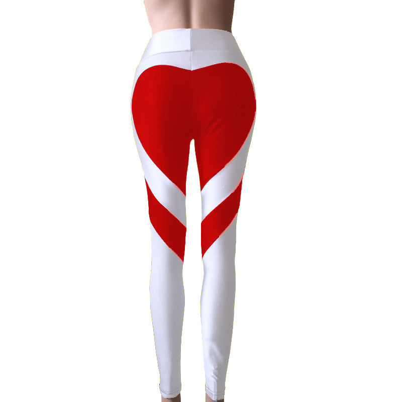 Butt-lifting Heart-patterned Patchwork Leggings With Excellent Stretch