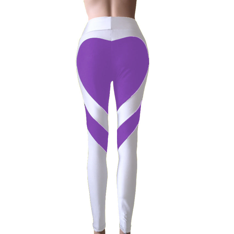 Butt-lifting Heart-patterned Patchwork Leggings With Excellent Stretch