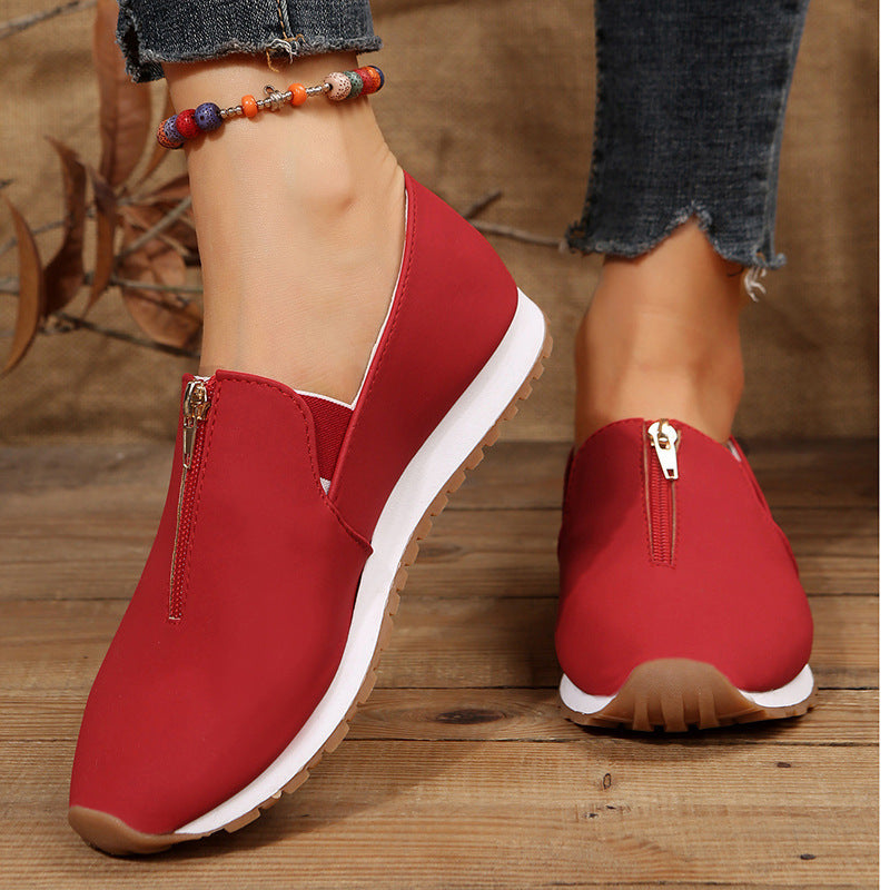 Plus Size Ladies Casual Front Zipper Pointed Toe Flats